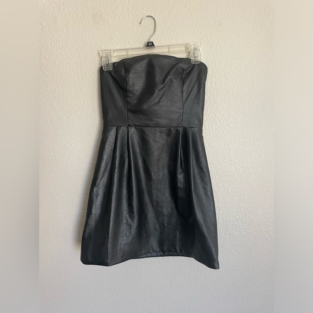 Black Leather Strapless Mini